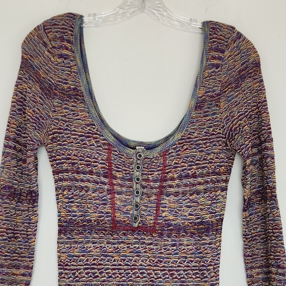 Free People Sunrise Knit Sweater Stretch Mini Dress Purple Raven Combo Bodycon S - Picture 5 of 16